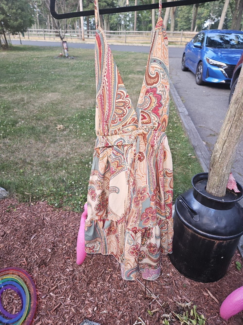 Multicolor Paisley Maxi Dress with V-Neck Tie Around Neck